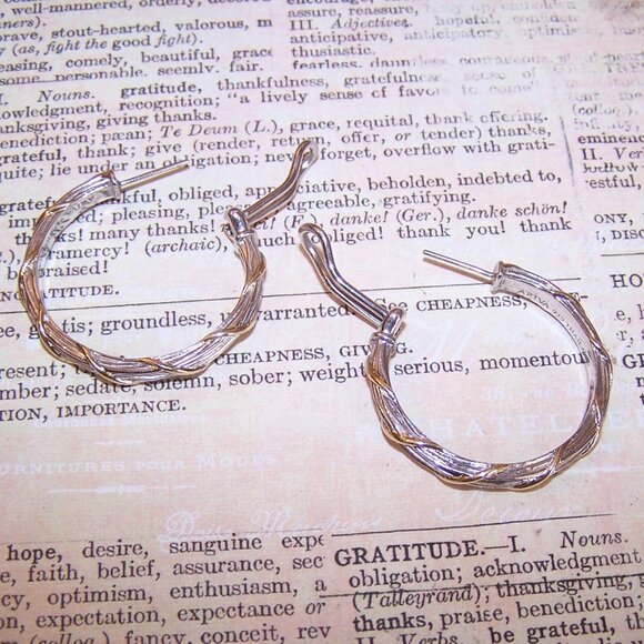 ARIVA Thaiand Sterling Silver 18K Yellow Gold Wrapped Hoop Earrings - Posts/Nuts - Picture 7 of 8